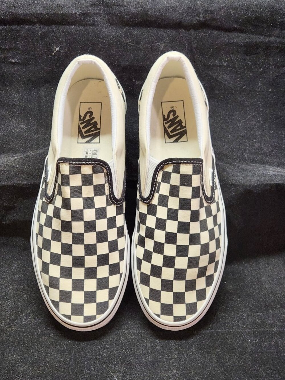 Vans Classic Slip On Unisex Sneakers Cream & Black Checkerboard Men 9 Women 10.5